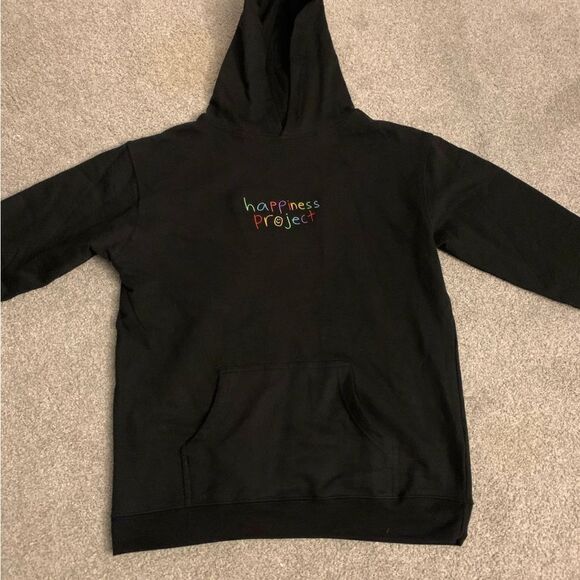 Happiness Project Sweatshirt Embroidered Suicide Awareness Black Hoodie XL Youth - Picture 2 of 7